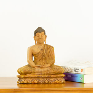 Handcrafted Sri Lankan Mara Wood Buddha Statue - 22cm Meditating Buddha (Dhyana Mudra)