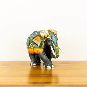 Hand-painted Sri Lankan wooden elephant figurine with floral patterns - BISO Heritage Collection.