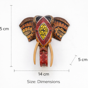 Front-facing 15cm hand-painted elephant wall sculpture, bronze and yellow sunflower ears, geometric forehead motif for BISO Heritage Collection.