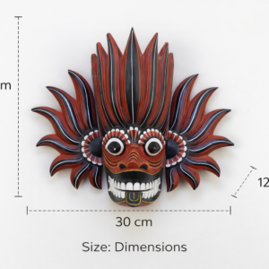 Authentic Gini Raksha Sri Lankan fire mask, hand-carved Kaduru wood with red and black flame wings, intricate hand-painted linework for BISO Heritage Collection.