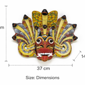Authentic Naga Raksha Sri Lankan mask, hand-carved Kaduru wood with 7 cobra hoods, traditional red and yellow hand-painted details for BISO Heritage Collection.