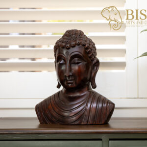 Hand-Carved Mahogany Buddha Head Statue – 12 Inch
