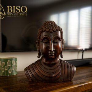Large Hand-Carved Mahogany Buddha Head Statue – 12 Inch – Sri Lankan Handmade