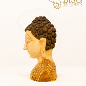 Hand-Carved Two-Tone Mahogany Buddha Head Statue – Side view