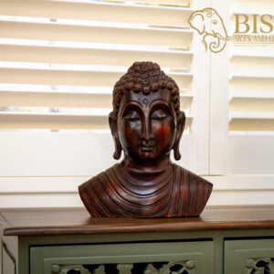Hand-Carved Mahogany Buddha Head Statue – 12 Inch front view