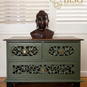 Hand-Carved Mahogany Buddha Head Statue – Mockup View