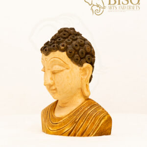 Hand-Carved Two-Tone Mahogany Buddha Head Statue – Side view 03