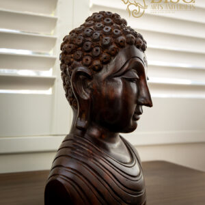 Hand-Carved Mahogany Buddha Head Statue – 12 Inch