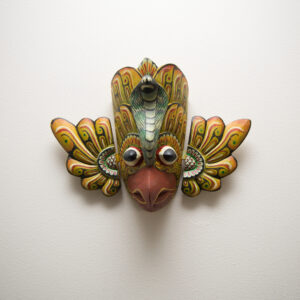 Small Yellow & Green Naga Raksha Cobra Mask – 6 Inch Hybrid – Hand-Carved Sri Lankan Mask