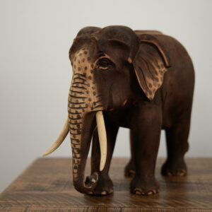 Dark Matte Brown Wooden Elephant Statue – 8 Inch Mahogany – Hand-Carved in Sri Lanka