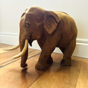 Honey-Brown Wooden Elephant Statue – 7 Inch Mahogany – Sri Lankan Handmade