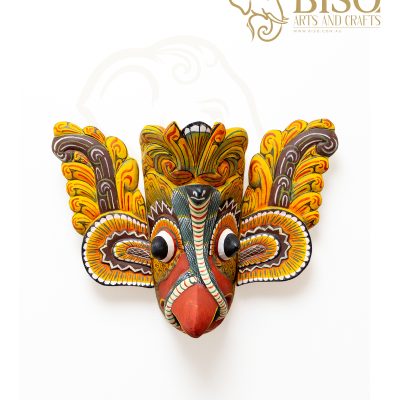 Hand-carved Sri Lankan Gurulu Raksha mask with Naga serpent details