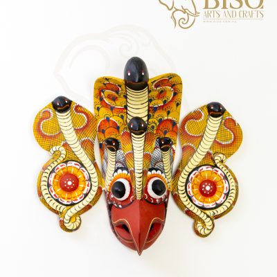 raditional Sri Lankan Gurulu Raksha bird mask with carved Naga serpents